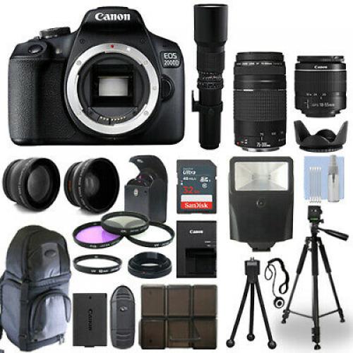 Canon EOS 2000D / T7 DSLR Camera + 5 Lens Kit: 18-55mm + 70-300mm + 500mm & More