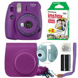Fuji Instax Mini 9 Fujifilm Instant Film Camera Purple + Case & 20 Film Sheets