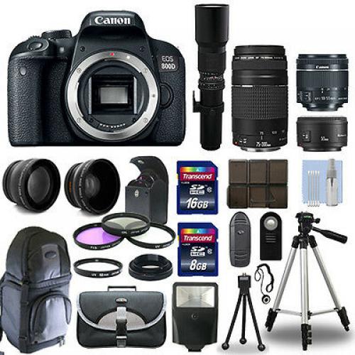 Canon EOS 800D Camera+ 6 Lens 18-55mm STM, 70-300mm, 50mm, 500mm + 24GB PRO KIT!