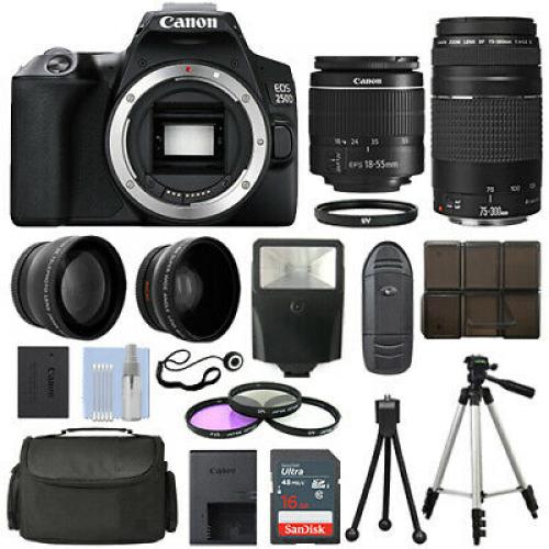 Canon EOS 250D DSLR Camera + 4 Lens Kit 18-55mm + 70-300mm + 16GB Top Value Kit