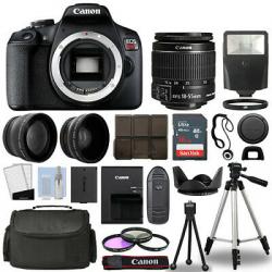 Canon EOS Rebel T7 / 1500D SLR Body+ 3 Lens Kit 18-55mm IS + 16GB + Flash & More