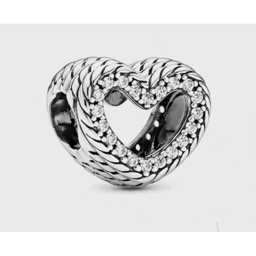   Authentic Pandora Sterling Snake Chain Pattern Open Hear Silver Charm 799100