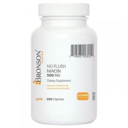 Bronson No Flush Niacin (Vitamin B3) 500 mg, 200 Capsules