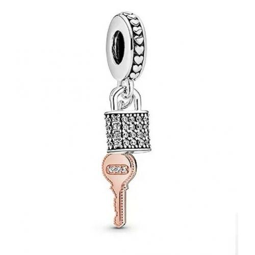New Authentic  PANDORA ROSE PAVE PADLOCK AND KEY DANGLE Silver 925 Charm 788682