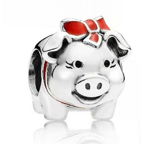 Authentic Pandora  Lucky Piggy Bank Red Enamel Silver Charm 791809