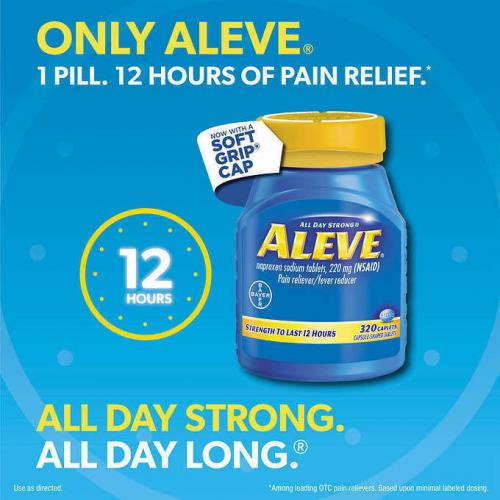 BAYER ALEVE 320 CAPLETS Naproxen Sodium 220 mg NSAID Pain Reliever Fever Reducer