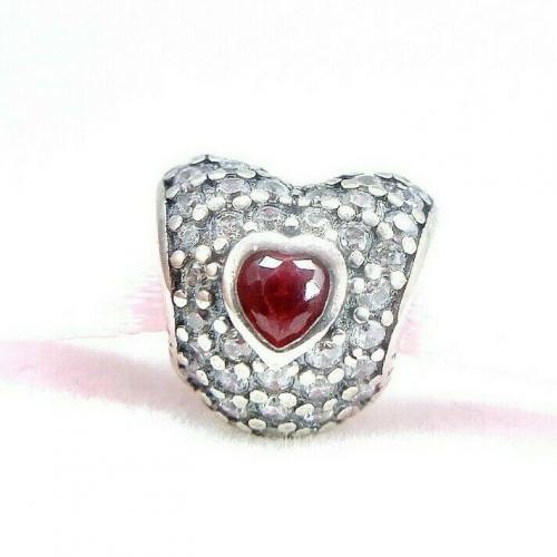 Authentic Pandora Silver 925 ALE In My Heart Ruby Red Charm Bead 791168SRU #RZ
