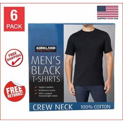 Kirkland Crew Neck T Mens Tee Undershirts Shirts Cotton Tagless Black S Small