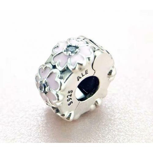  New Authentic Pandora Sterling  Pink Primrose Clip Silver Charm791823