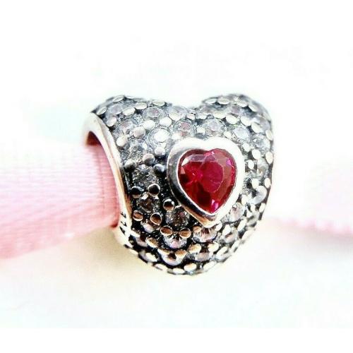 Authentic Pandora Silver 925 ALE In My Heart Ruby Red Charm Bead 791168SRU #RZ