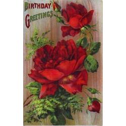 happy birthday rose flowers & buds vintage Postcard 1910s serie 5100 Germany