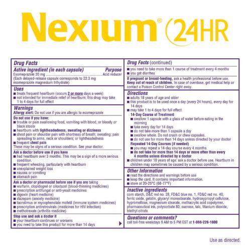 Nexium 24hr Esomeprazole 20 mg Best Acid Reducer 42 Capsules Heartburn EXP