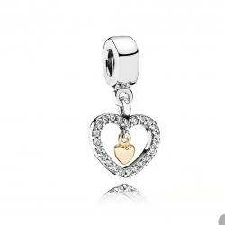 New Authentic PANDORA Forever In My Heart Silver Charm 791421CZ 14ct Gold Heart 