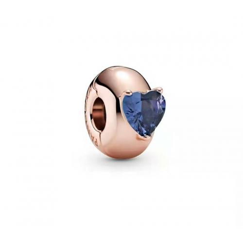 New Authentic Pandora Charm 789203ZC Rose Gold Blue Heart Solitaire Clip