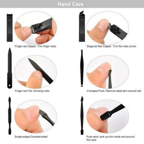1 Set Black Stainless Steel Nail Clipper Cutter Trimmer Ear Pick Grooming Kit