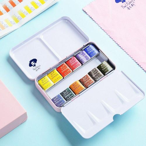 12 Colors Paul Rubens Watercolor Paint Artist Grade Solid Cakes Travel Set