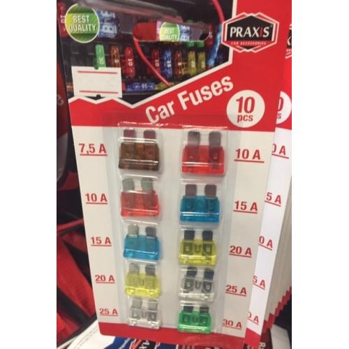 High Quality 10 Pc Car Fuses 7.5A 10A 15A 20A 25A 30A